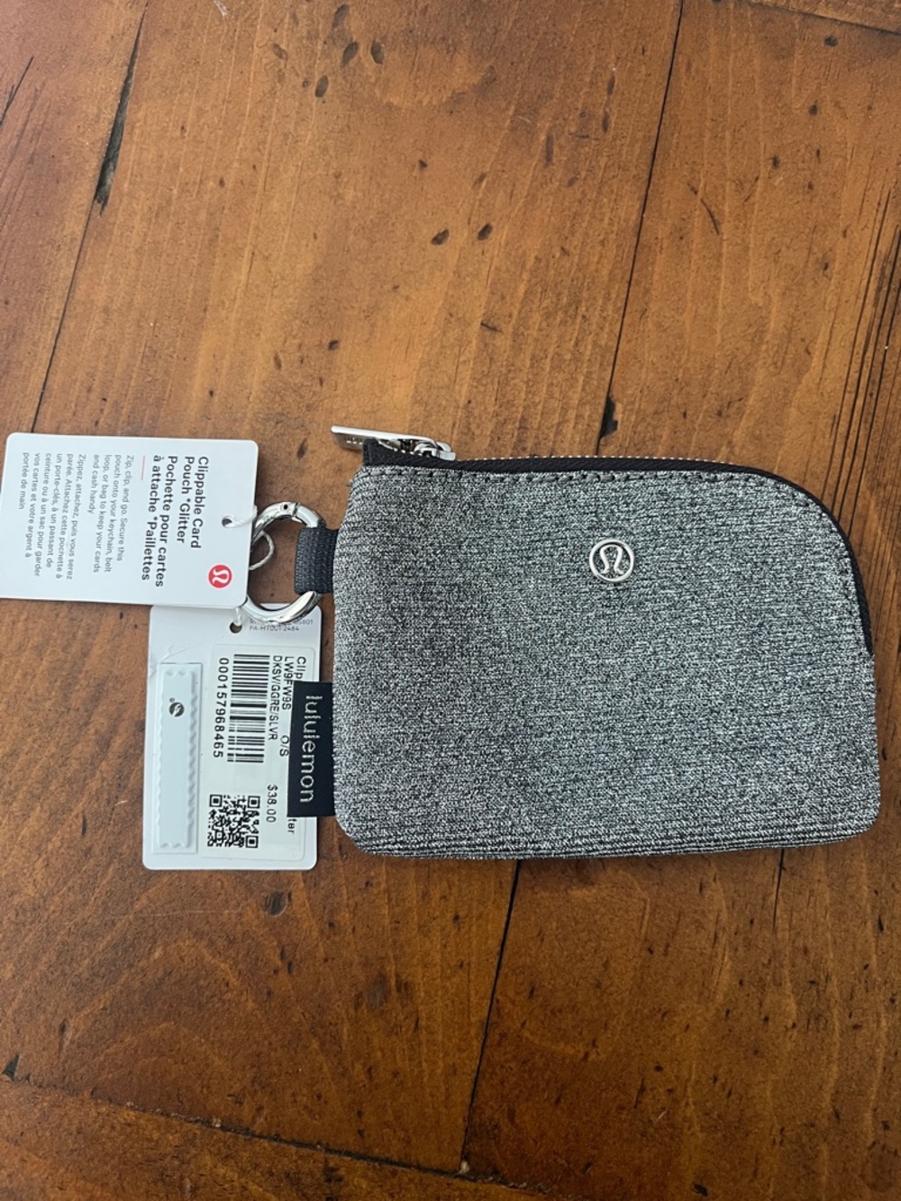 Lululemon Black And Sparkly Silver Clippable Card Pouch